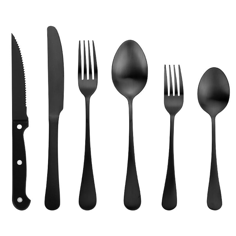 Flatware with steak knife matte black