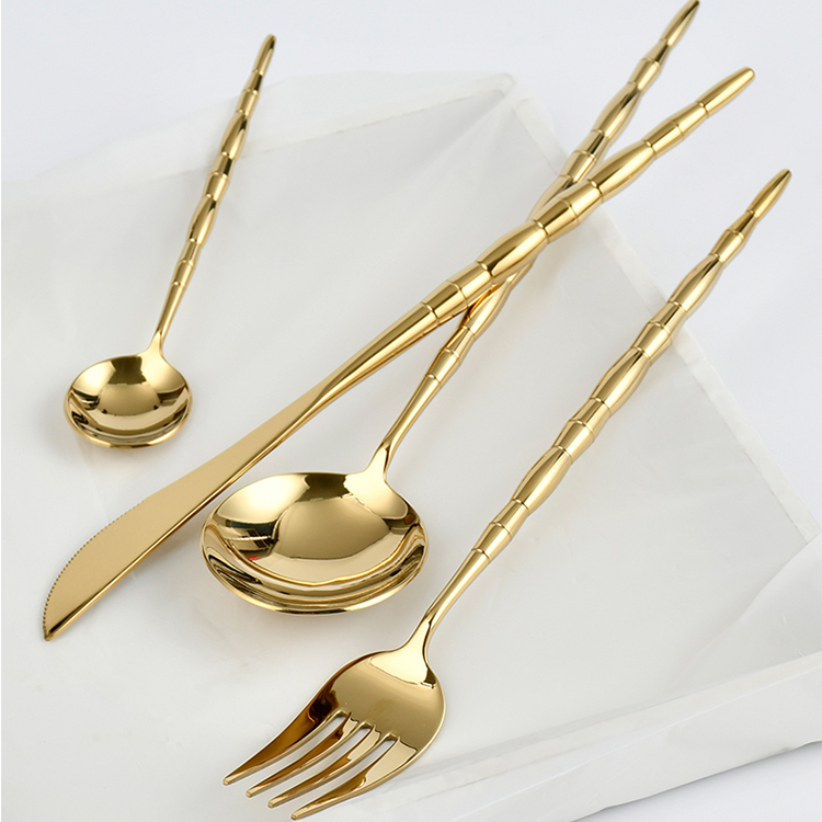 Gold flatware set with bamboo handle