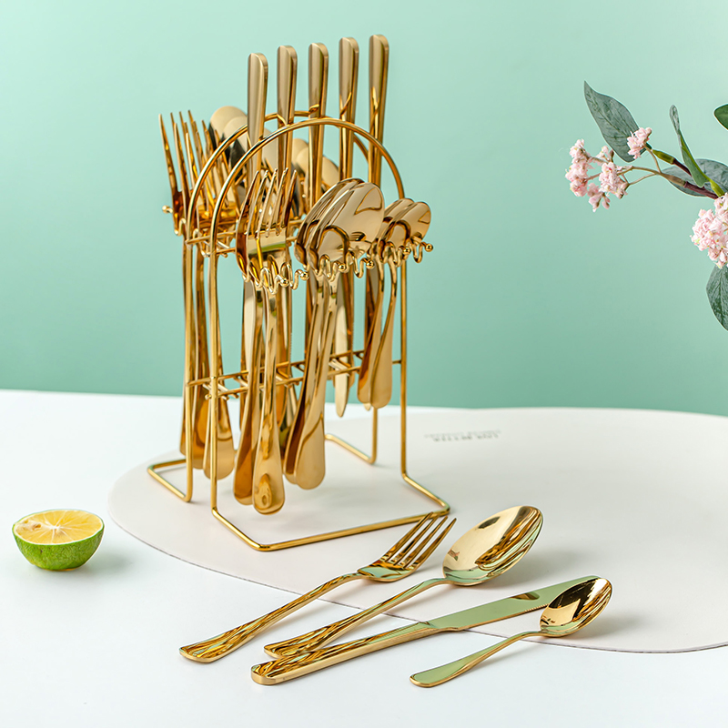 Flatware set with steel stand