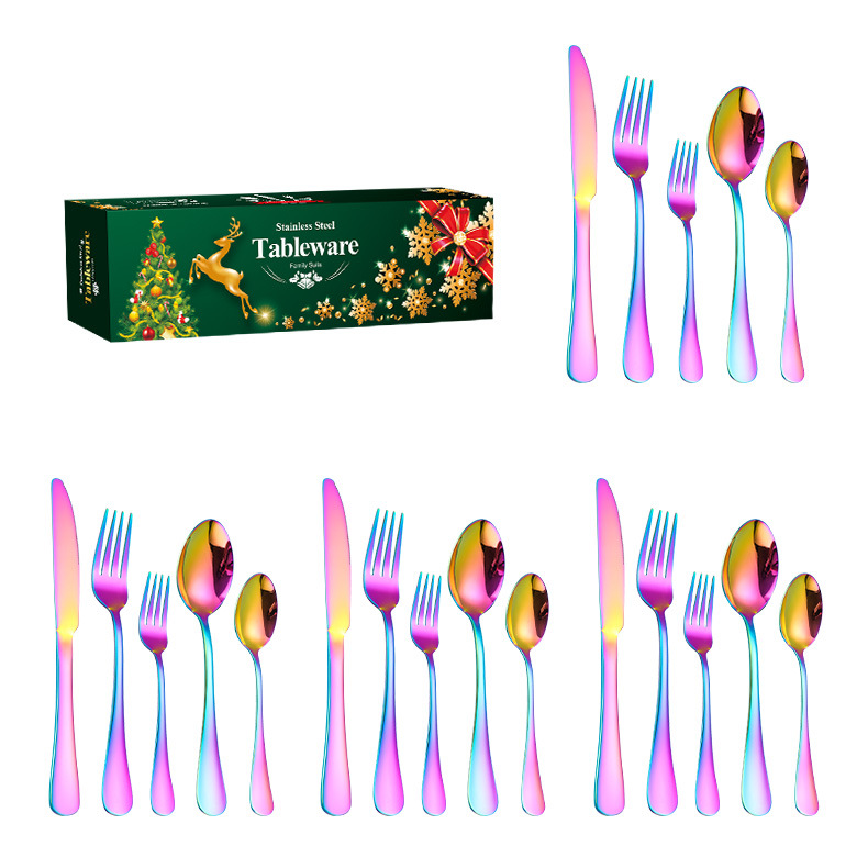 Rainbow titanium flatware set